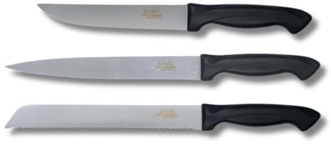 Amefa Solingen Küchenmesser-Set, 3-teilig, Fleischmesser 20 cm, Brotmesser 20 cm, Kochmesser 15 cm, Edelstahl, Made in Germany