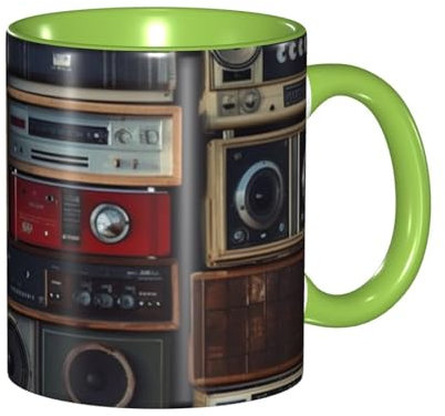 Tazza vintage Wall of Radio Boombox – Tazza in ceramica bicolore – 330 ml, adatta al microonde, perfetta per casa, ufficio o regalo (larghezza 9,5 cm)