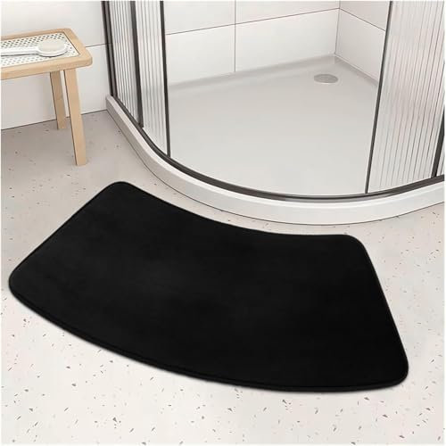 Eck-Badematte, rutschfest, dick, saugfähig, halbrund, Badezimmermatten für Hotel, Duschraum, waschbarer Fußteppich, Duschvorleger (schwarz, 35 x 95 cm)