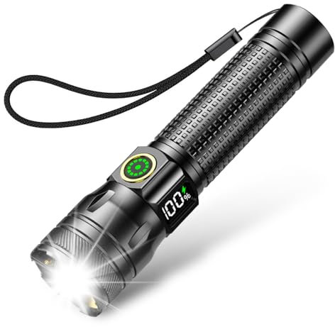Taschenlampe LED Aufladbar,2000 Lumen LED Taschenlampe Extrem Hell mit 3 Modi,Zoombare Mini Taschenlampe mit Langer Laufzeit,IP65 Wasserdicht Flashlight für Camping Angeln Notfall Outdoor