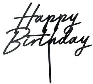 Cake Topper Happy Birthday 18x16cm - Tortendeko Geburtstag - Kuchendeko Tortenstecker - Geburtstagsdeko für Kuchen Torte Cupcake Muffin - Schwarz