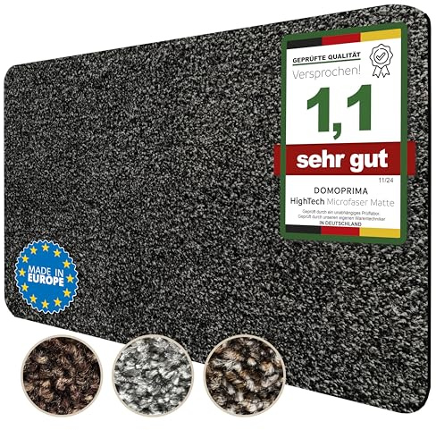 DOMOPRIMA® Fußmatte 60x40 cm Anthrazit – Waschbare Schmutzfangmatte aus Mikrofaser, rutschfest und extra saugstark, 7 mm flach, Türmatte für Eingang, Flur, Küche, Bad und Haustier