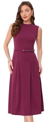 Allegra K Damen Kleid Ärmellos Rundhals Hohe Taille A-Linie Büro Arbeits Kleider