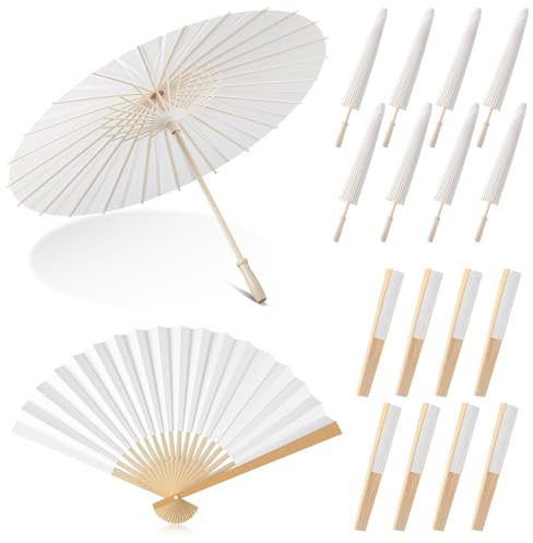 SilTriangle 8 Set Wedding Parasols Hand Fan for Guests White
