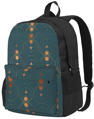 BYwenhopnbs Kupfer-Art-Deco-auf-Smaragd-Schulrucksack, Reisetasche für Männer und Frauen, College-Rucksack mit 15-Zoll-Laptopfach