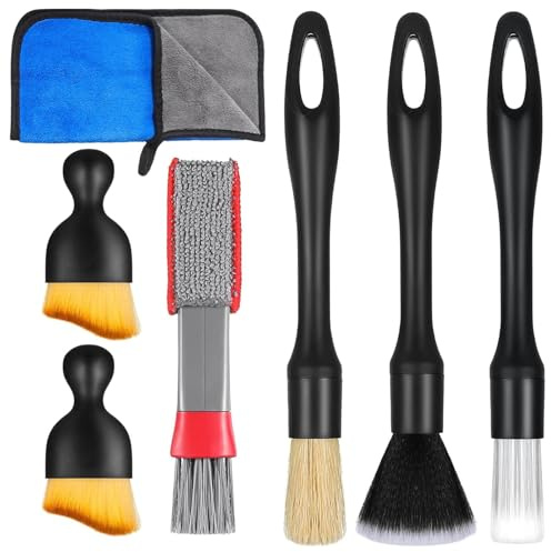 Wemoralix 7-Piece Car Detailing Brush Set, Interior Cleaning Brush Kit with Microfiber Towel, Non-Scratch Auto Detailing Brushes for Car Interior, Exterior, Air Vents, Dash, Wheels
