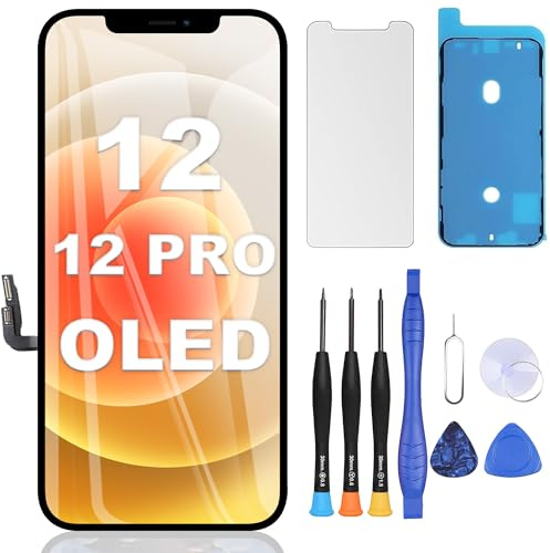 ZOETEC Hard OLED Display für iPhone 12 Pro (Nicht LCD) 6,1'' Full HD Display COF Touchscreen Digitizer Rahmen-Baugruppe mit Reparatur-Werkzeug-Sets, wasserdichter Klebstoff, gehärtetes Glas