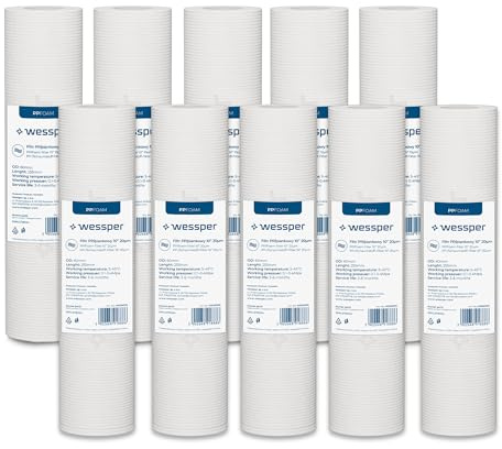 Wessper Wickel Wasserfilter für Umkehrosmose 20 Micron, Schaumstoff Vorfilter Vorfilter 10 zoll, entfernt Sand, Rost & Schlamm – hohe Durchflussrate & lange Lebensdauer- 10 Stück