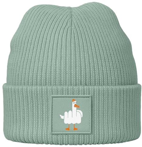 MoonWorks® Herren Beanie Patch Aufdruck Gans Mittelfinger Statement Strickmütze Männer Accessoires Streetwear