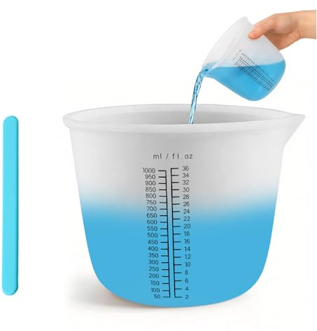 1000 ml Große Mischbecher aus Silikon, Epoxidharz Mischbecher mit Skala Clear Rührstäbchen, Wiederverwendbare Messbecher, Silikonmessbecher für Epoxidharz DIY Handmade Gießformen Basteln Labor Küche
