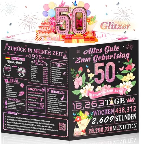 OLOSONG Geburtstagskarte 50 | 3D Pop Up Karte Geschenke Zum 50 Geburtstag für Frau, Back in 1976 Lustige Deko 50. Geburtstag Für Mama Mutter Ehefrau Freunde Schwester und Sie, Mit Umschlag