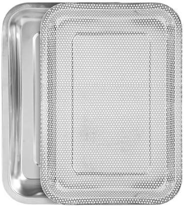 Generisch 304 Edelstahl Keimschale 32x22x4,8 cm Set fürMicrogreens Katzengras & Sprossen, Feinmaschiges Sieb & Abtropfschale für Hydrokultur, Rostfreies Anzuchtset Wiederverwendbar, Silber