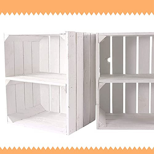 Moooble 2 Neue weiße Obstkisten mit Einlegeboden/Zwischenbrett Quer 50cm x 40cm x 30cm Wandregal mittelgroß Weinkiste Holzkiste Regal Bücherregal Kiste Shabby chic Mehrzweck