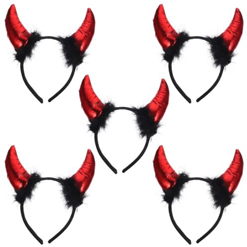 Lurrose 5 stücke teufel stirnband halloween flush haarbänder ox horn dämon haarband cosplay kopfbedeckungen für kind erwachsene