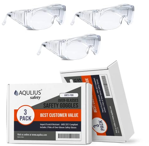 Aqulius 3er-Pack Schutzbrillen über Brillen (Anti-Beschlag und kratzfest) Umlaufender kristallklarer Augenschutz - OTG-Schutzbrillen sind perfekt für Bau, Schießen