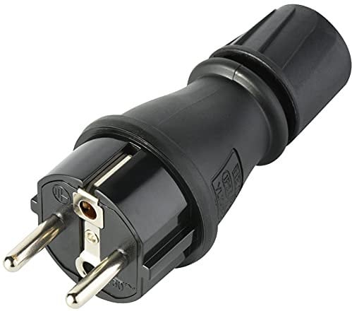 Electraline 55084, Schutzkontakt Stecker IP54, Bimaterial Gummi und Kunststoff, für den Außenbereich, hermetischer Verschluss Siegel, Schwartz