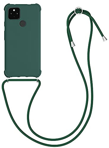 kwmobile Necklace Case kompatibel mit Google Pixel 4a 5G Hülle - Cover mit Kordel zum Umhängen - Silikon Schutzhülle Dunkelgrün