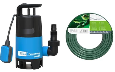 Güde 94630 Schmutzwassertauchpumpe GS4002P mit var.Schwimmerschalter (400W, 7500l/h, 5m max. Förderhöhe) & Cellfast Economic Garden Hose, Grün, 1 Zoll Innendurchmesser, 10 m
