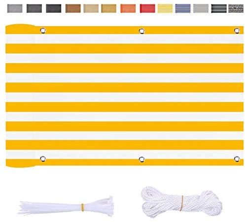 ZQFXZQF Sichtschutz Balkon Balkon Beach Gärten Balkonumspannung UV-Schutz Blickdicht Wind Schutz Aluminiumschnallen Kordel 110x400cm gelbe und weiße Streifen