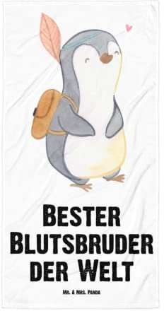 Mr. & Mrs. Panda XL Badehandtuch Blutsbruder - Geschenk, Geburtstagsgeschenk, Saunatuch, Duschtuch, Dankeschön, Strandtuch, Blutsgeschwister,