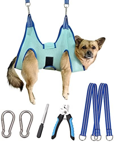 Kkiimatt 2023 Dog Pet Grooming Hammock,S Dog Hanging Harness for Nail Clipping, Dog Trimming Cutting Hammock, Dog Sling Holder Helper for Small Dogs, Dog Grooming Restraint Bag with Wide Strap Sewed