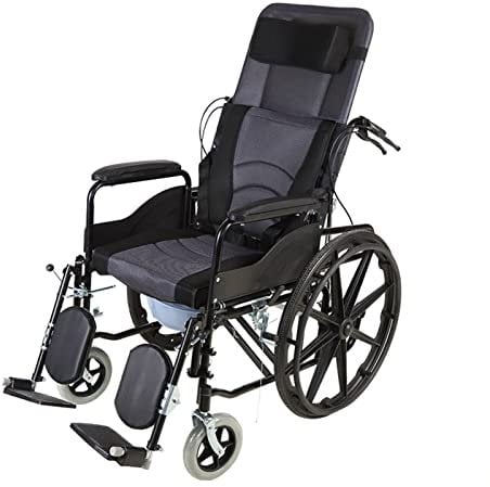 DZTBX Full Reclining Wheelchair, High Back Reclining Commode Wheelchairs, Folding Outdoor Comfortable Mobile Wheelchair Displacement Machine for Adult