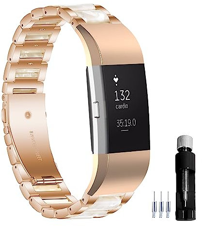 Gheper Harz Edelstahl Uhrenarmband Kompatibel mit Fitbit Charge 2/Charge 2HR Smartwatch Armband Ersatz Metall Armband für Frauen Männer