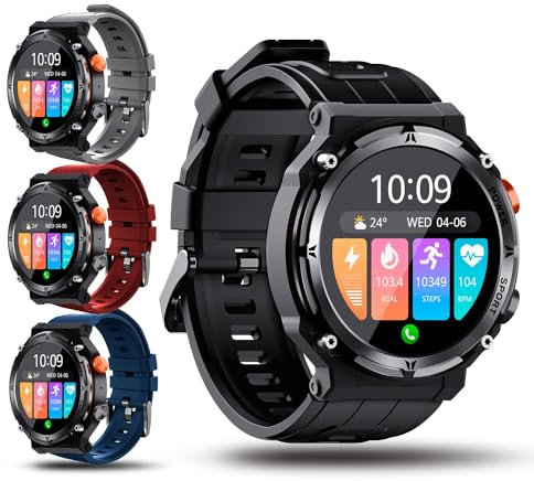 MAPEKS Reloj Inteligente Hombre Deportivo Llamadas Whatsapp Pantalla AMOLED HD Monitor Sueño Ritmo Cardiaco Sensor Preciso Compatible Android iOS Salud Notificaciones Pulsómetro Outdoor