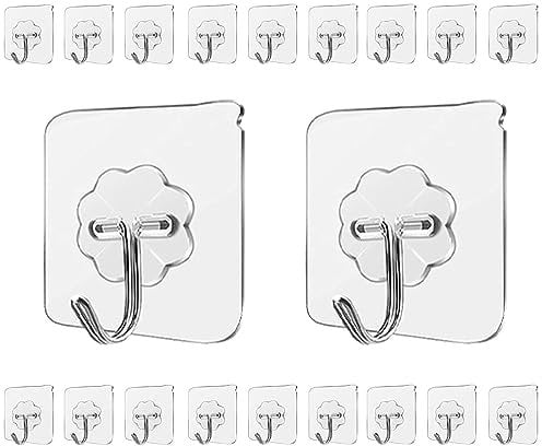 LABOTA 20 Pack Heavy Duty Adhesive Wall Hooks with Stainless Hooks,Max 10KG/22lb,Nail Free Sticky Hangers,for Bathroom, Kitchen, Towels, and More