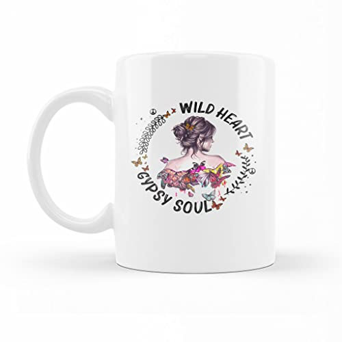 Tasse Neuheit Kaffeebecher Einzigartig Teetasse Lustig Geschenk Für Weihnachten Frauen Kollegen 330Ml Wild Heart Gypsy Soul Tasse, Soul Of A Gypsy Hippie Girl Tasse Hippie Girl Sonnenblume
