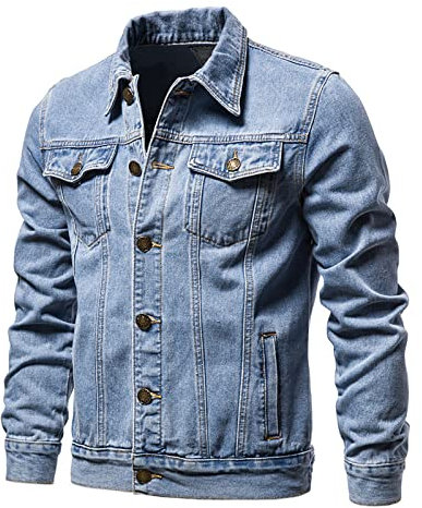 Veste en Jean Hommes Western Survêtement Manches Longues Tenue Décontractée Coupe Ample Léger Extérieur Haut Boutonné Jean Manteau Classique Vintage Lavé Cowboy Denim Blouson Homme
