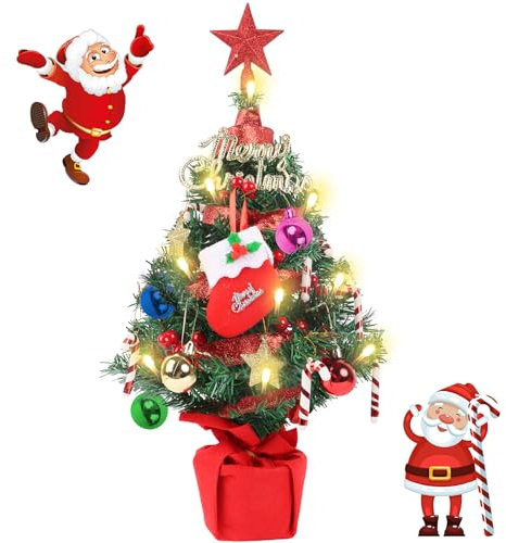NiCoLa Tabletop Mini Christmas Tree, Tabletop Xmas Tree 22 Inch, Mini Tabletop Christmas Tree with Light & Small Ornaments for Desk, Home, Christmas Decorations