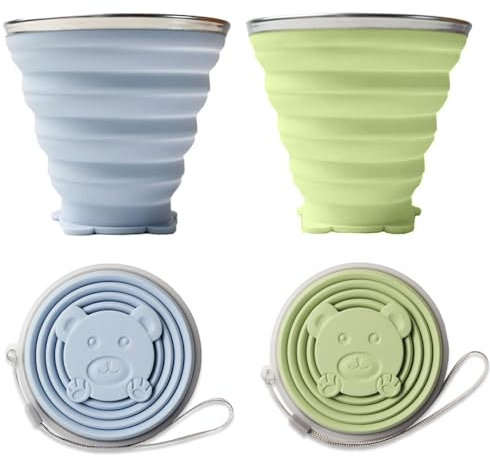 Taza plegable de silicona, 2 vasos plegables de silicona, juego de vasos portátiles reutilizables sin BPA, tazas de viaje plegables con tapa de sellado de plástico para viajes al aire libre,