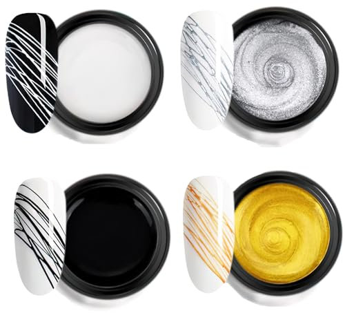 Xumann 4PCS Spider Gel Nails Nail Art, Gold Chrome Gel Polish Kit for Nails Elastic Drawing Personalized Creative
