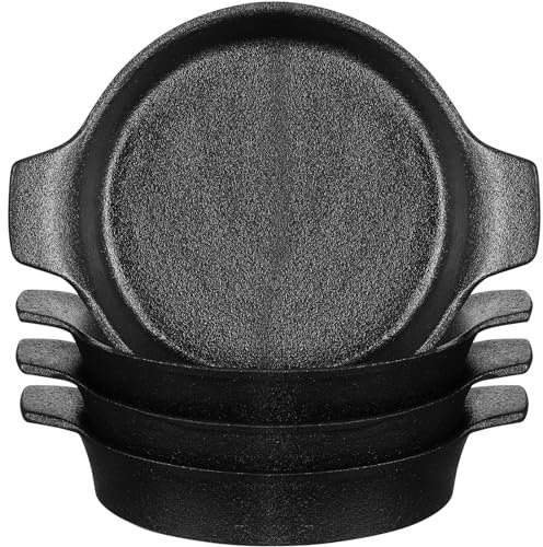 Vesici 4 Pcs Mini Skillets for Cookies Cast Iron Ramekins 7.2x5.5x1.18 Small Cast Iron Pan,Mini Casserole Dish Bakeware Bowl for Serving Cookware Home Restaurant Kitchen