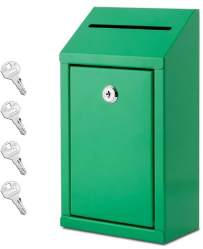 EIENHOSHI Metall-Spendenbox mit Schloss, Wandmontiert, Vorschlagsbox mit 4 Eisen-Schlüsseln, Grün, Geldabwurfbox mit Schlitz, 1-Pack