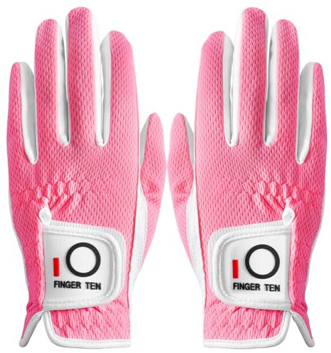 LOVMEAD Damen Golf handschuh Linke Hand Rechts Mikrofaser Regen Heiß Nass Allwetter Paar 2 Stück, Damen Golfhandschuhe Weich Flexibel Langlebig Verschleißfestigkeit Guter Grip (Rose, S, Beidhändig)
