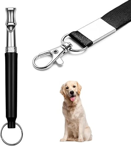 Siliget Dog Training Whistle, Dog Whistles for Recall, Ultrasonic Stop Barking Silent with Lanyard, Adjustable Dog Training Whistle for Most Breeds - Black