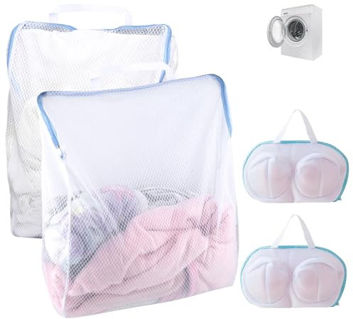 2 Stück Wäschebeutel und 2 Stück Wäschenetz BH mit Reißverschluss, BH Waschbeutel, Wäschenetz mit Griffen Wäschesäcke Groß, Wäschebeutel Wiederverwendbar für Unterwäsche, Blusen, BHs Babykleidung Usw