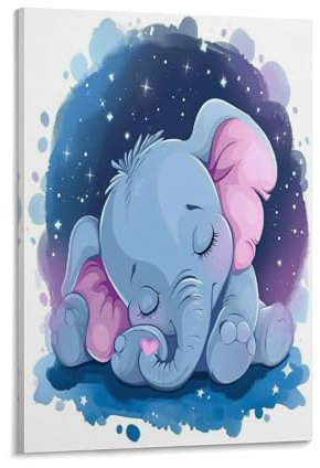 VFKLZCNYR Stampa su tela con elefante, riproduzione artistica su tela, decorazione da parete per casa e ufficio, 50 x 75 cm