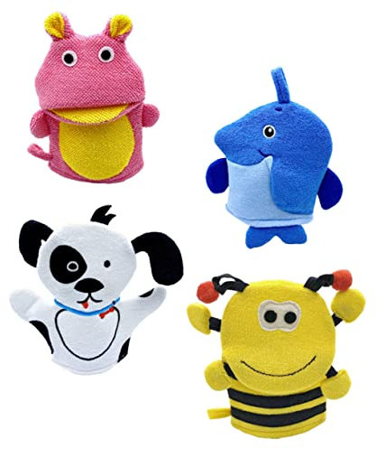 ERINGOGO 4stücke Badehandschuhe Mit Cartoon-tiermotiven Für Körperwaschung Und Peeling Tragbar Kompakt Für Körperpflege Und Kinderbaden