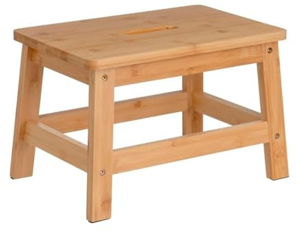 Taburete escalón con asa de Madera de bambú Natural con Carga hasta 150 kg, Banqueta Robusta, Infantil, para Baño 38,5x26x25 cm