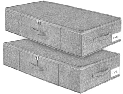 BUERPINKING Unterbettkommode, 2 Stück Unter Bett Aufbewahrungskisten mit deckel, Bettkasten Aufbewahrung Faltbar & Waschbar für Schlafzimmer und Schrank, Organizer Kleiderschrank, Grau