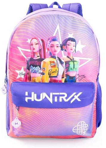 KPop Demon Hunters Huntrix Mädchenrucksack, pink | Schulrucksack mit Cartoon-Motiv und Reißverschluss | HUNTRAX Streetwear-Rucksack für Kinder | K-Pop Demon Hunters Merchandise
