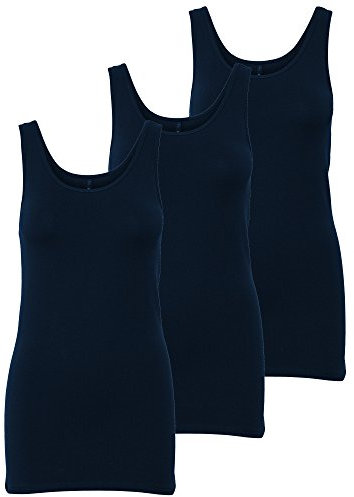 ONLY 3er Pack Damen Basic Tops Tank Top dunkel blau lang 15201465 (L, Blau (Night Sky))