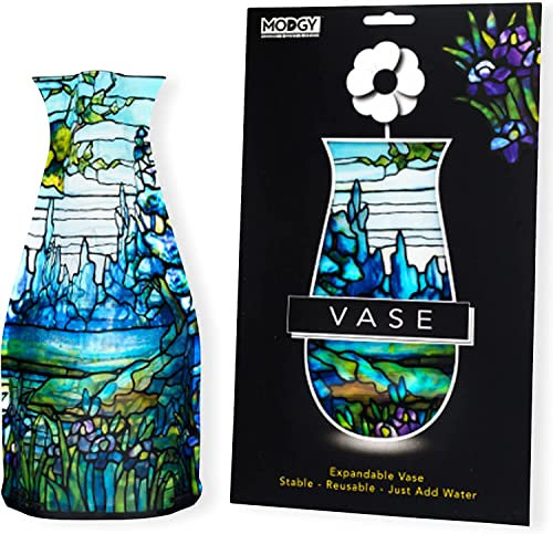 MODGY Zusammenklappbare und erweiterbare Blumenvase aus Kunststoff, dekorative moderne Vasen für Blumen, Tafelaufsätze, Esstisch, Dekoration, Wohnzimmer, Badezimmer, Hochzeit, Büro, Tiffany, Iris