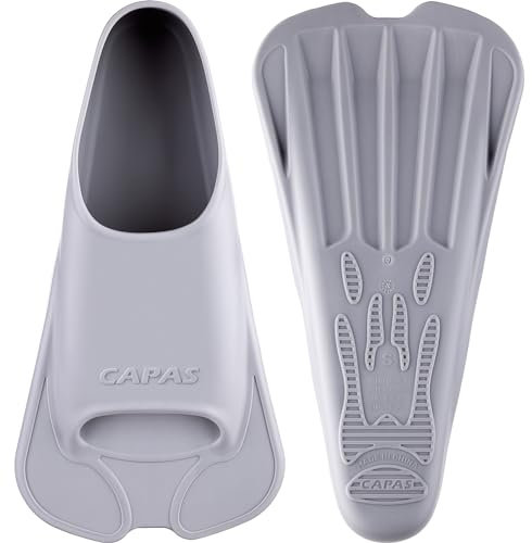 CAPAS Kurze Trainingsflossen für Schwimmen | Komfortable Silikon Schwimmflossen | Kurzflossen | Taucherflossen | Unisex Flossen für Kinder Erwachsene | Kurze Klinge Beinstärke aufbauen (Grau, S)