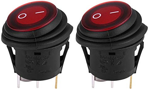 KSTE Wippschalter - 2 Stk. Rotes Licht, runder Ein/Aus-Wippschalter, runde Einrasttaste for E/A, 12 V, 20 A, 3-poliger Auto-Boot-Schalter for SUV-Bus-LKW-Wippschalter for Boote