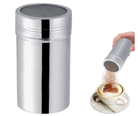 Nikou Agitador de polvo de cacao antioxidante de acero inoxidable Colador de chocolate Colado de azúcar Colador de azúcar Tamiz Fácil de limpiar(L)