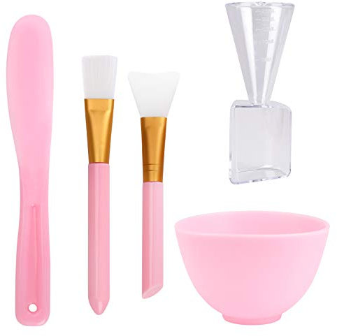 Gesichtsmaske Rührschüssel Set, DIY Mischwerkzeug aus Silikon 5 in 1 mit Weich Masken Pinsel Schüssel Stick Spatel Messgeräte für Frauen Gesichtspflege, Augenmasken